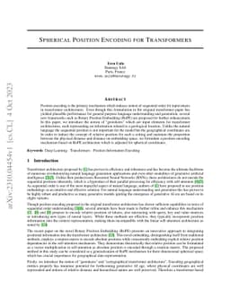 Spherical Position Encoding for Transformers