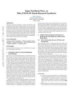 Super Synthesis Pros., or why CHI PLAY needs research synthesis