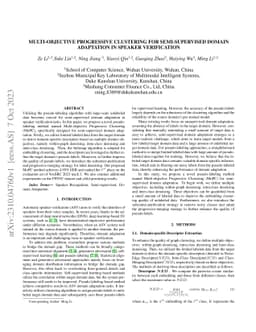 Multi-objective Progressive Clustering for Semi-supervised Domain
  Adaptation in Speaker Verification