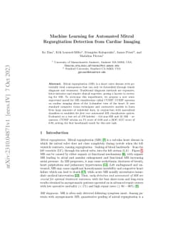 Machine Learning for Automated Mitral Regurgitation Detection from
  Cardiac Imaging