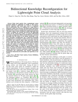 Bidirectional Knowledge Reconfiguration for Lightweight Point Cloud
  Analysis