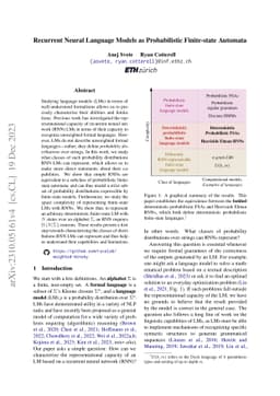 Recurrent Neural Language Models as Probabilistic Finite-state Automata
