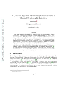A Quantum Approach for Reducing Communications in Classical
  Cryptographic Primitives