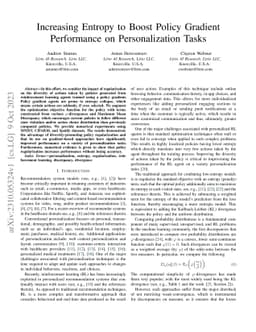 Increasing Entropy to Boost Policy Gradient Performance on
  Personalization Tasks