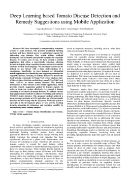 Deep Learning based Tomato Disease Detection and Remedy Suggestions
  using Mobile Application