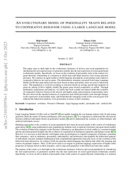 An evolutionary model of personality traits related to cooperative
  behavior using a large language model