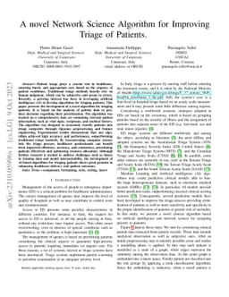 A novel Network Science Algorithm for Improving Triage of Patients