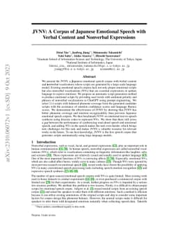 JVNV: A Corpus of Japanese Emotional Speech with Verbal Content and
  Nonverbal Expressions