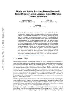 Words into Action: Learning Diverse Humanoid Robot Behaviors using
  Language Guided Iterative Motion Refinement