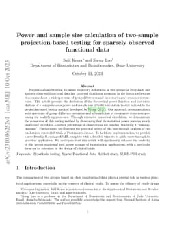 Power and sample size calculation of two-sample projection-based testing
  for sparsely observed functional data