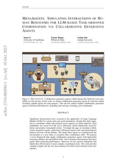 MetaAgents: Simulating Interactions of Human Behaviors for LLM-based
  Task-oriented Coordination via Collaborative Generative Agents