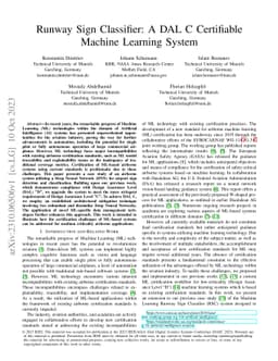 Runway Sign Classifier: A DAL C Certifiable Machine Learning System