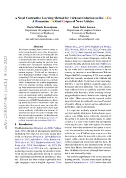 A Novel Contrastive Learning Method for Clickbait Detection on RoCliCo:
  A Romanian Clickbait Corpus of News Articles