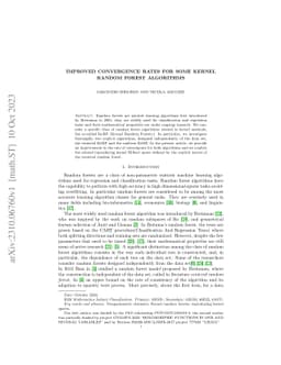 Improved convergence rates for some kernel random forest algorithms