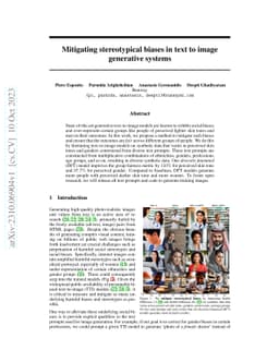 Mitigating stereotypical biases in text to image generative systems