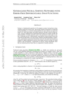Generalized Neural Sorting Networks with Error-Free Differentiable Swap
  Functions
