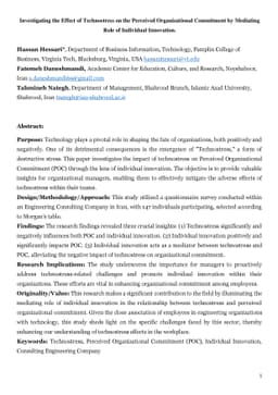 Investigating the Effect of Technostress on the Perceived Organizational
  Commitment by Mediating Role of Individual Innovation