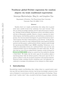 Nonlinear global Fréchet regression for random objects via weak
  conditional expectation