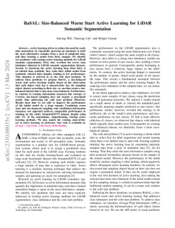 BaSAL: Size-Balanced Warm Start Active Learning for LiDAR Semantic
  Segmentation