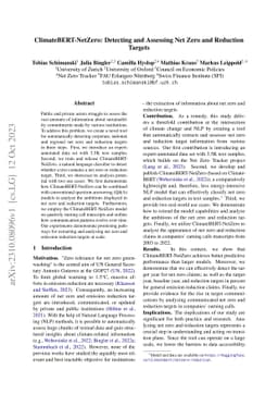 ClimateBERT-NetZero: Detecting and Assessing Net Zero and Reduction
  Targets