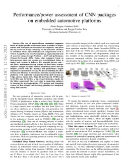 Performance/power assessment of CNN packages on embedded automotive
  platforms