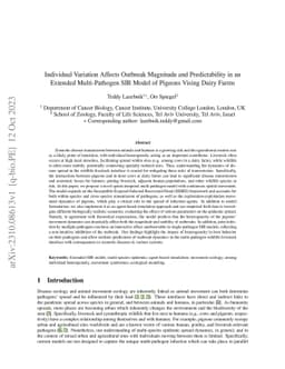 Individual Variation Affects Outbreak Magnitude and Predictability in an
  Extended Multi-Pathogen SIR Model of Pigeons Vising Dairy Farms