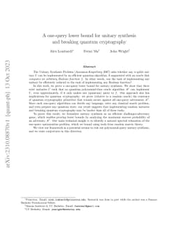 A one-query lower bound for unitary synthesis and breaking quantum
  cryptography