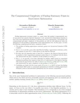The Computational Complexity of Finding Stationary Points in Non-Convex
  Optimization