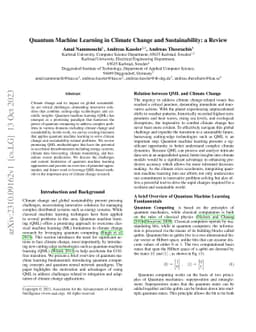 Quantum Machine Learning in Climate Change and Sustainability: a Review