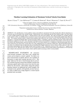 Machine Learning Estimation of Maximum Vertical Velocity from Radar