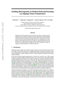 Tackling Heterogeneity in Medical Federated learning via Vision
  Transformers