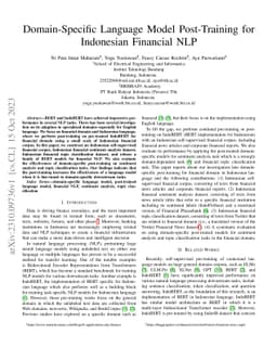 Domain-Specific Language Model Post-Training for Indonesian Financial
  NLP