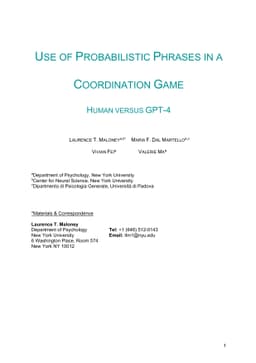 Use of probabilistic phrases in a coordination game: human versus GPT-4