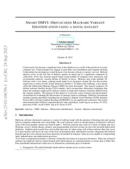 Smart OMVI: Obfuscated Malware Variant Identification using a novel
  dataset