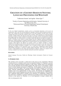 Creation Of A ChatBot Based On Natural Language Proccesing For Whatsapp