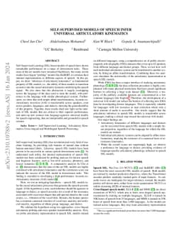 Self-Supervised Models of Speech Infer Universal Articulatory Kinematics