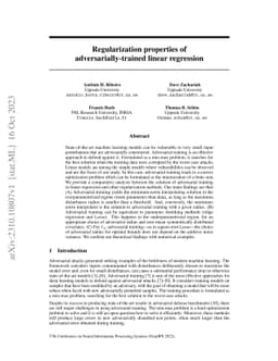 Regularization properties of adversarially-trained linear regression