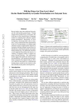 Will the Prince Get True Love's Kiss? On the Model Sensitivity to Gender Perturbation over Fairytale Texts