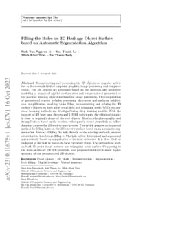 Filling the Holes on 3D Heritage Object Surface based on Automatic
  Segmentation Algorithm