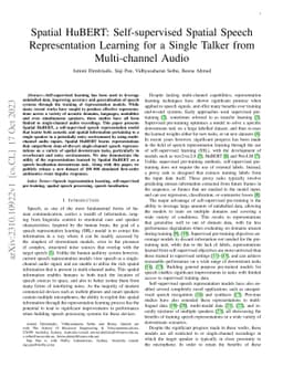 Spatial HuBERT: Self-supervised Spatial Speech Representation Learning
  for a Single Talker from Multi-channel Audio