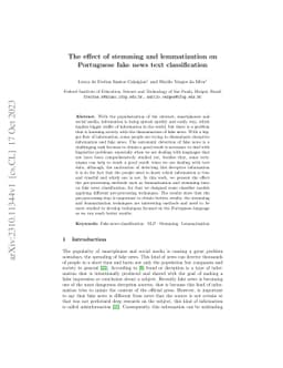 The effect of stemming and lemmatization on Portuguese fake news text
  classification
