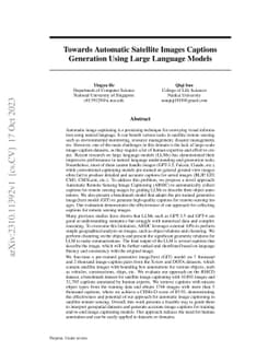 Towards Automatic Satellite Images Captions Generation Using Large
  Language Models