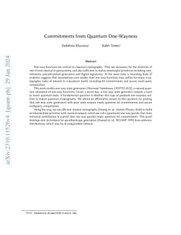 Commitments from Quantum One-Wayness