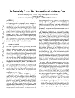 Differentially Private Data Generation with Missing Data