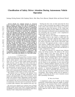 Classification of Safety Driver Attention During Autonomous Vehicle
  Operation