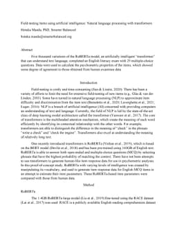 Field-testing items using artificial intelligence: Natural language
  processing with transformers
