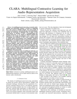 CLARA: Multilingual Contrastive Learning for Audio Representation
  Acquisition