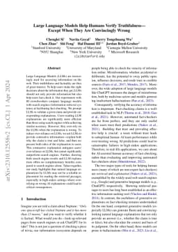 Large Language Models Help Humans Verify Truthfulness -- Except When
  They Are Convincingly Wrong