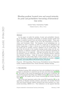 Blending gradient boosted trees and neural networks for point and
  probabilistic forecasting of hierarchical time series