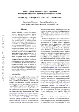 Unsupervised Candidate Answer Extraction through Differentiable
  Masker-Reconstructor Model